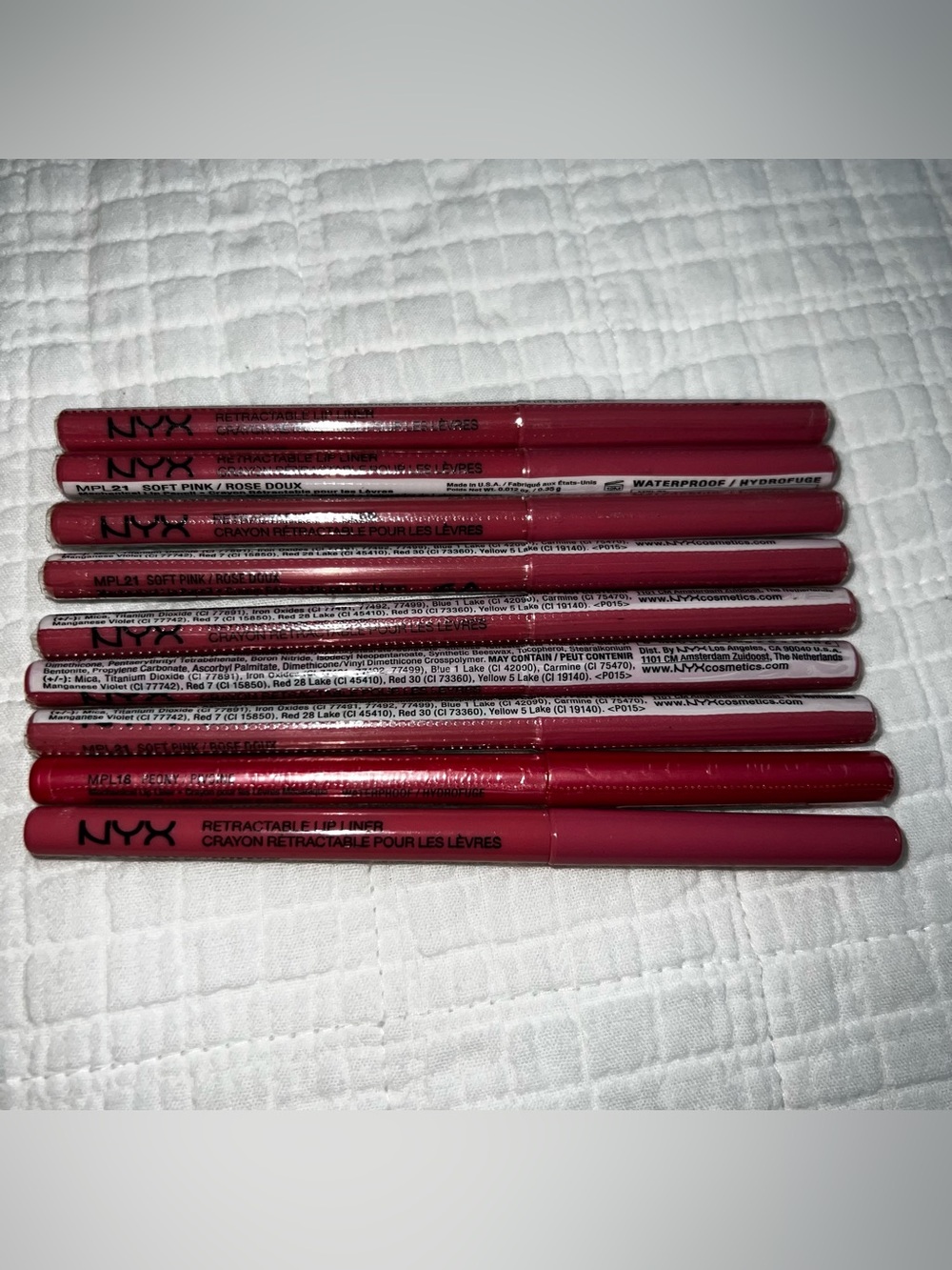 (Bundle of 9) NYX Retractable Lip Liner in Soft Pink & Peony